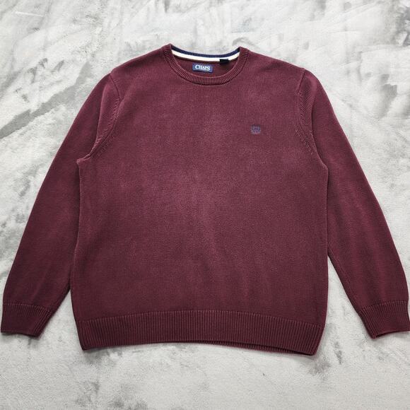 Chaps Sweater Mens XL Burgundy Red Blue Crew Neck Pullover Cotton Preppy Casual - Picture 1 of 11